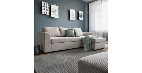 ECKSOFA in Velours, Cord Hellgrau  243/155 cm  - Hellgrau/Schwarz, Design, Kunststoff/Textil (243/155cm) - Xora