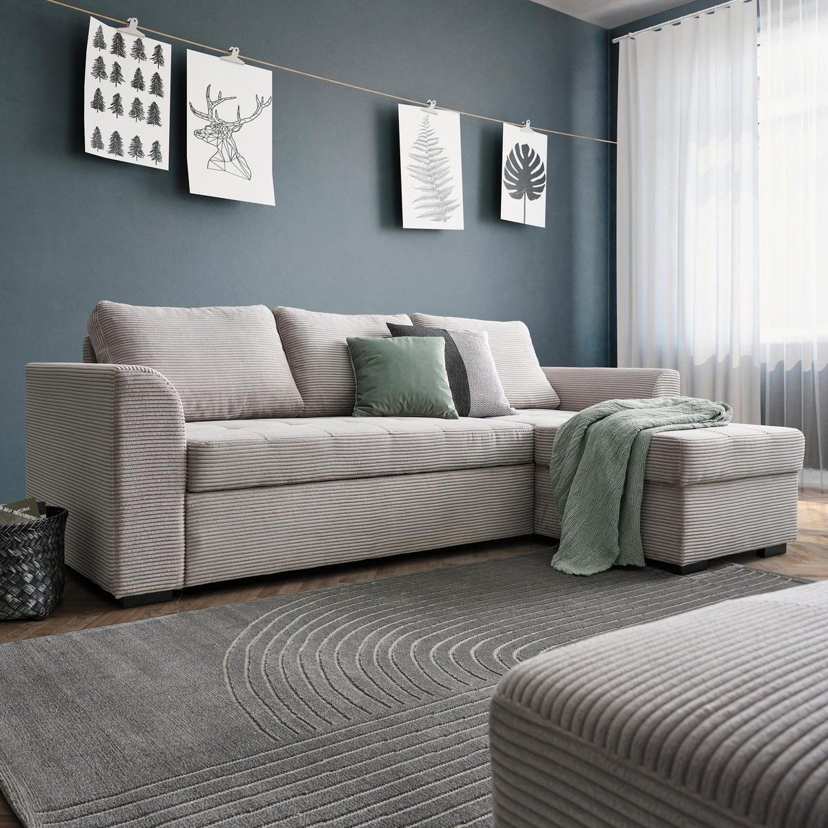 ROHOVÁ SEDACIA SÚPRAVA, textil, svetlosivá - čierna/svetlosivá, Design, textil/plast (155/243cm) - Xora