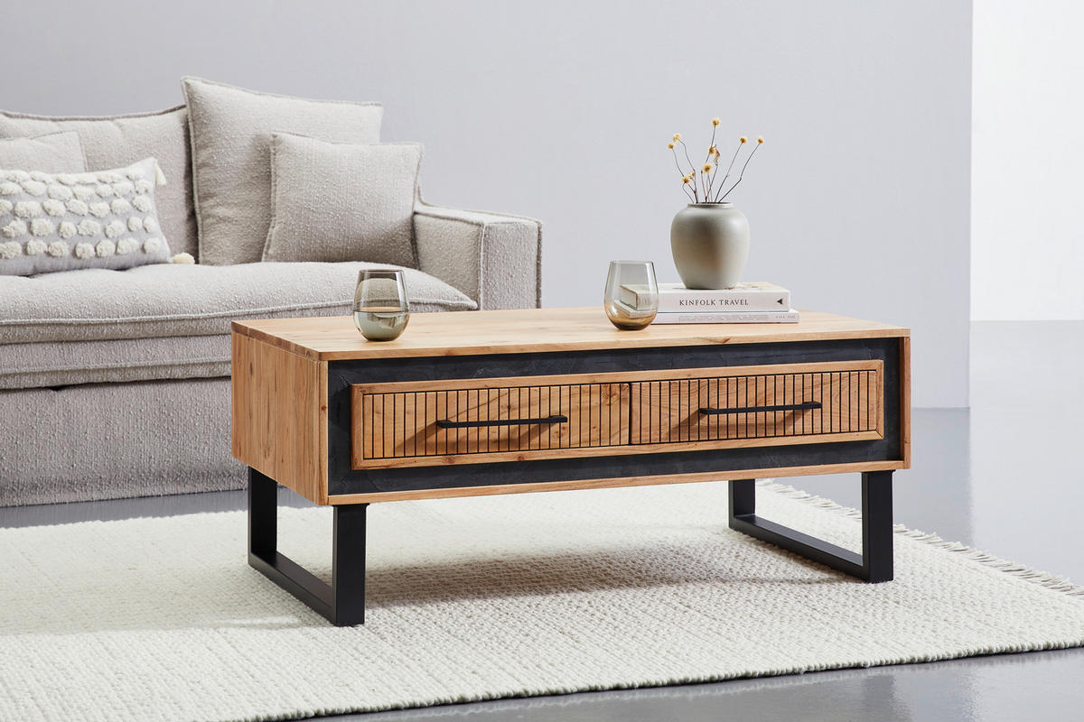 COUCHTISCH in Holz, Metall, Stein  - Schwarz/Akaziefarben, Lifestyle, Holz/Stein (110/45/60cm) - MID.YOU