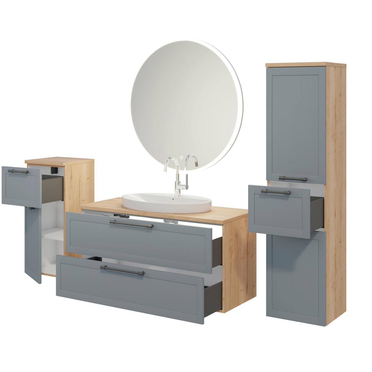 BADEZIMMER 5-teilig  in 200,3 cm  - Edelstahlfarben/Eichefarben, MODERN, Holzwerkstoff/Stein (200,3cm) - Celina Home