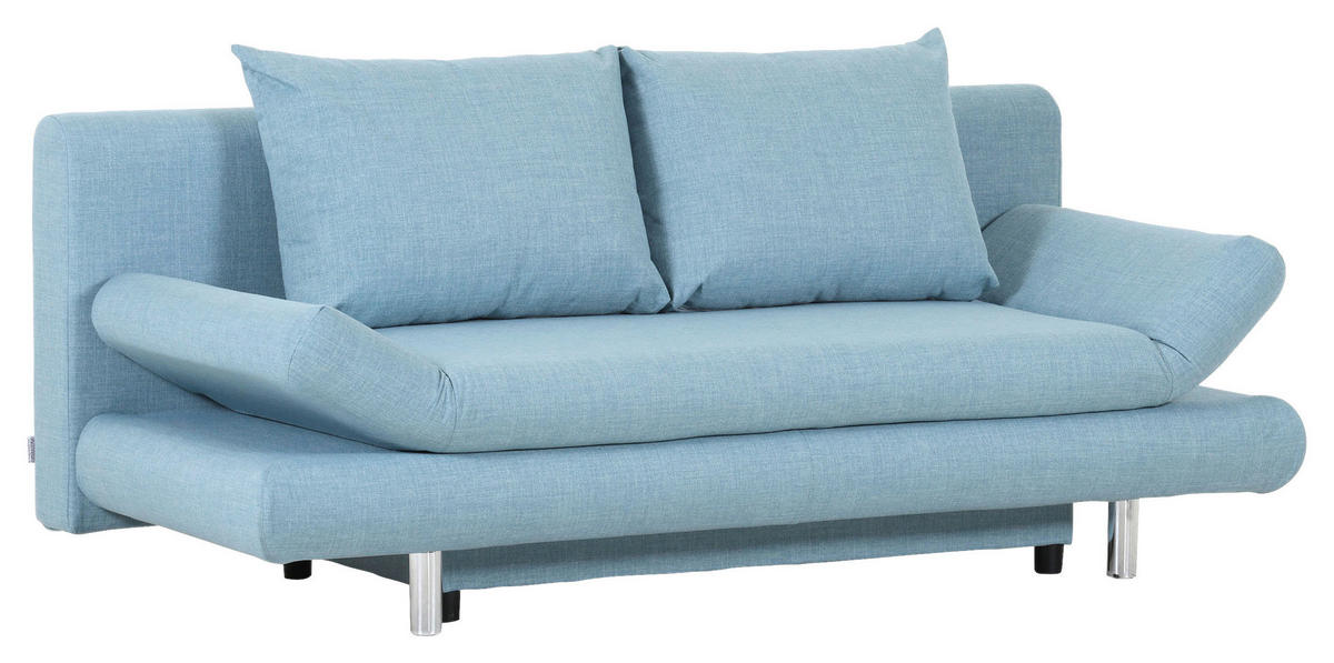 SCHLAFSOFA  mit Stoffauswahl, Rücken echt Flachgewebe Hellblau  - Chromfarben/Schwarz, Design, Kunststoff/Textil (194/73/91cm) - Xora