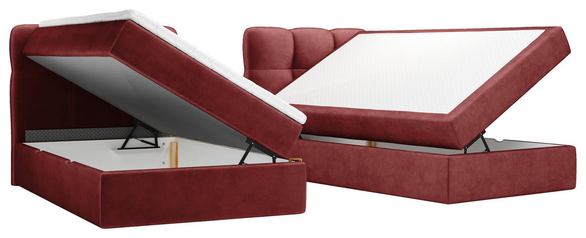 BOXBETT 240/200 cm,  in Bordeaux, Matratze, Bettkasten, Topper, H3 = fest  - Bordeaux/Schwarz, KONVENTIONELL, Kunststoff/Textil (240/200cm) - Chameo
