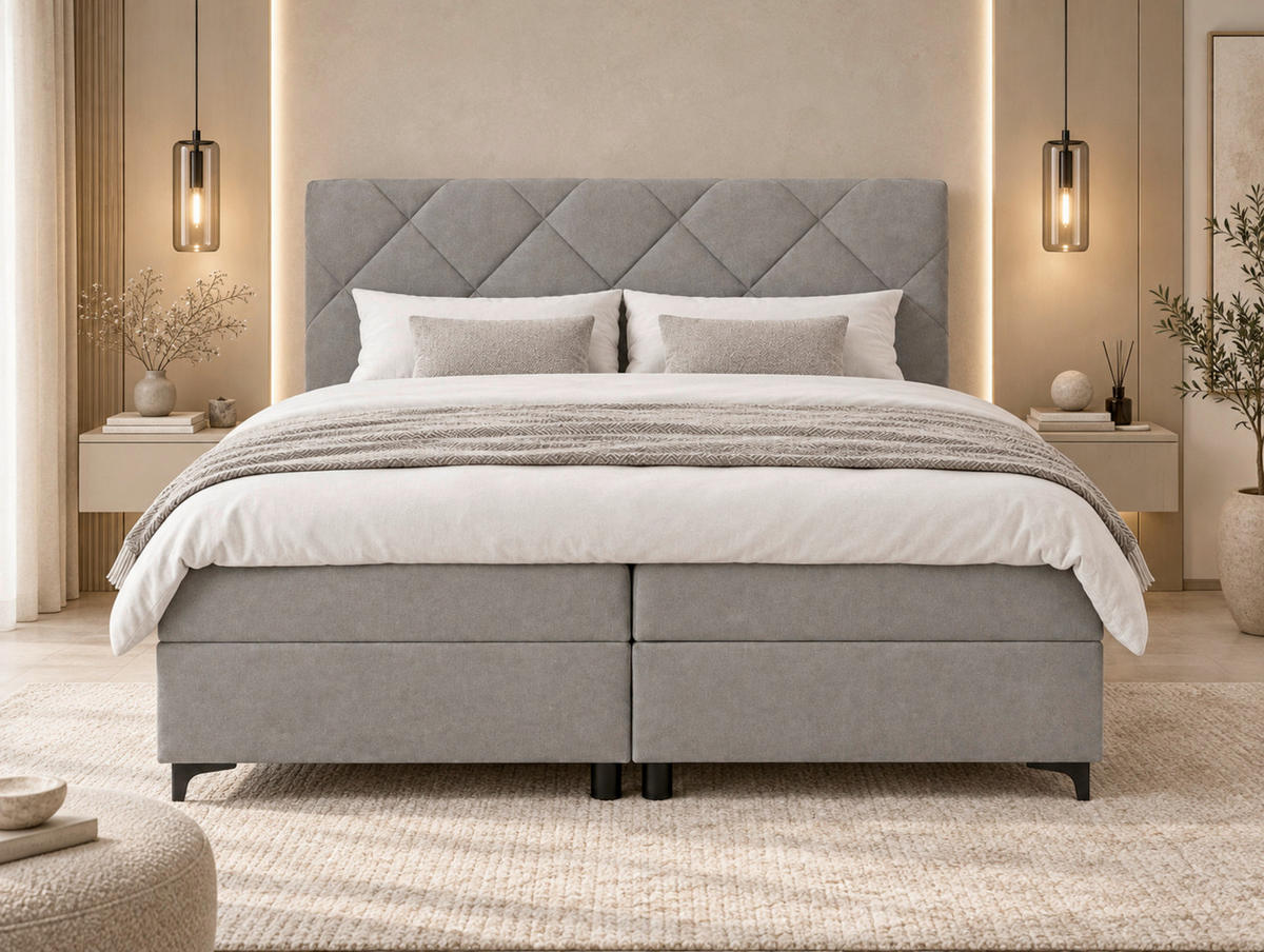 BOXBETT 180/200 cm,  in Grau, Bettkasten, Topper, H3 + H3 = fest  - Schwarz/Grau, MODERN, Holz/Textil (180/200cm) - MID.YOU