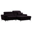 ECKSOFA in Velours Aubergine  - Aubergine/Schwarz, Design, Textil/Metall (267/181cm) - Carryhome