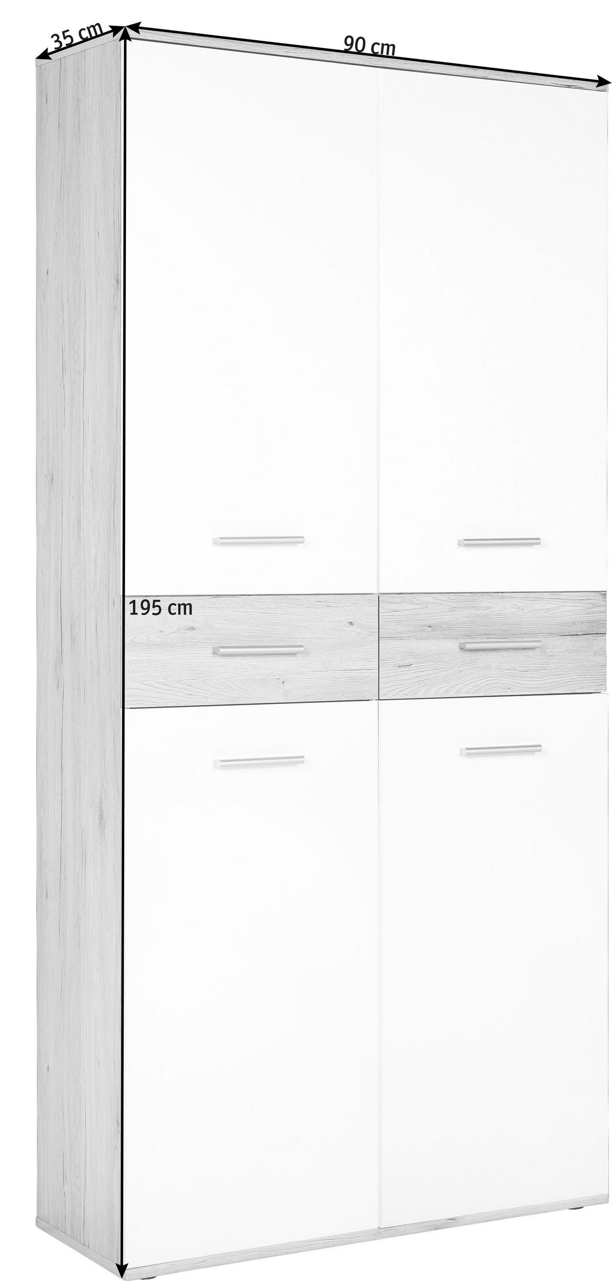 SCHUHSCHRANK - Eichefarben/Silberfarben, Design, Holzwerkstoff/Kunststoff (90/195/35cm) - XORA