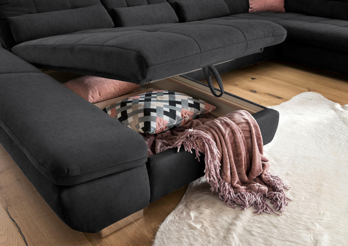 WOHNLANDSCHAFT in Mikrofaser Graphitfarben  - Chromfarben/Graphitfarben, Design, Kunststoff/Textil (204/350/211cm) - Xora