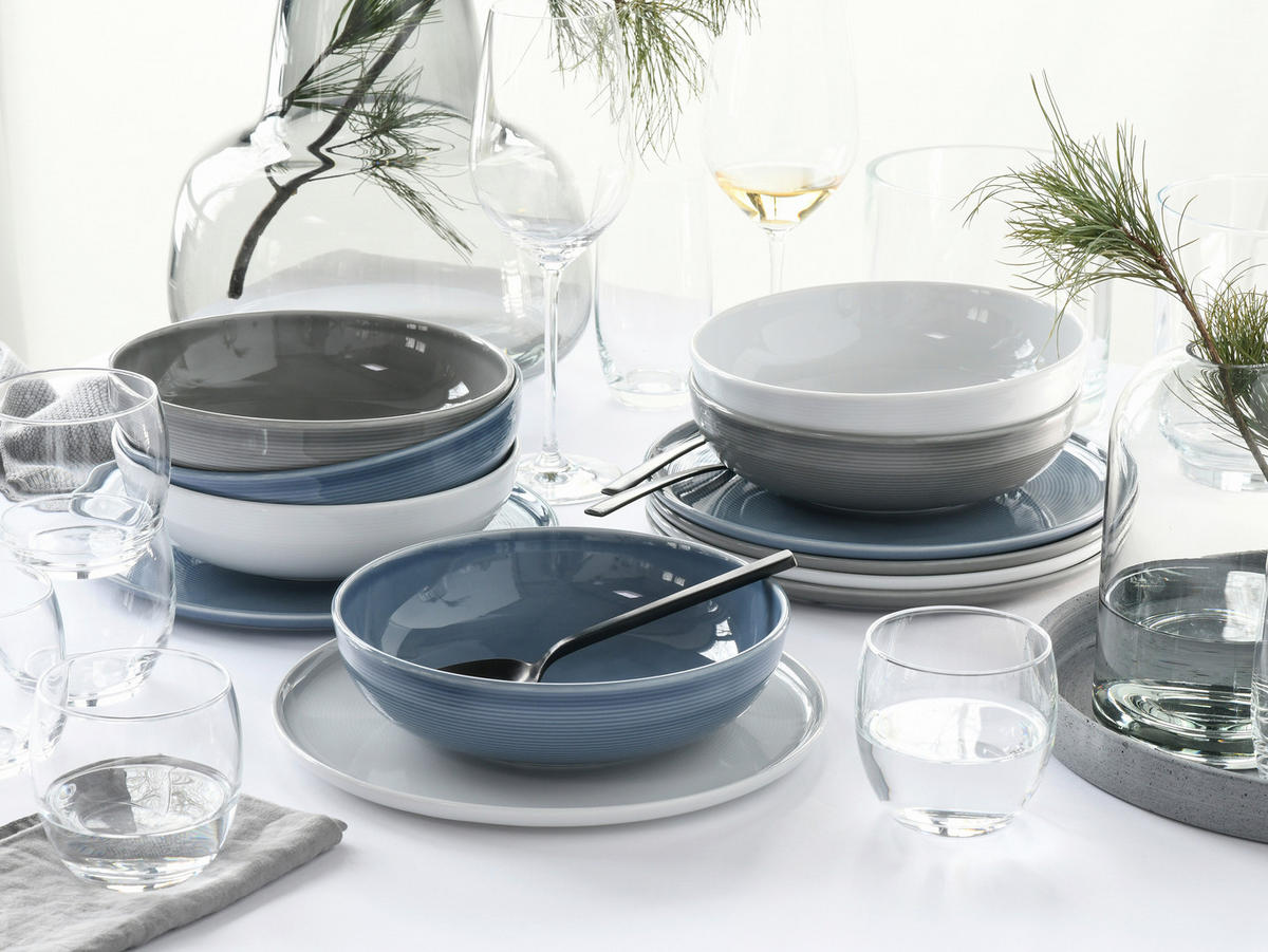 TAFELSERVICE Grau, Weiß, Graublau Session Urban 12-teilig  - Graublau/Weiß, Basics, Keramik - Creatable