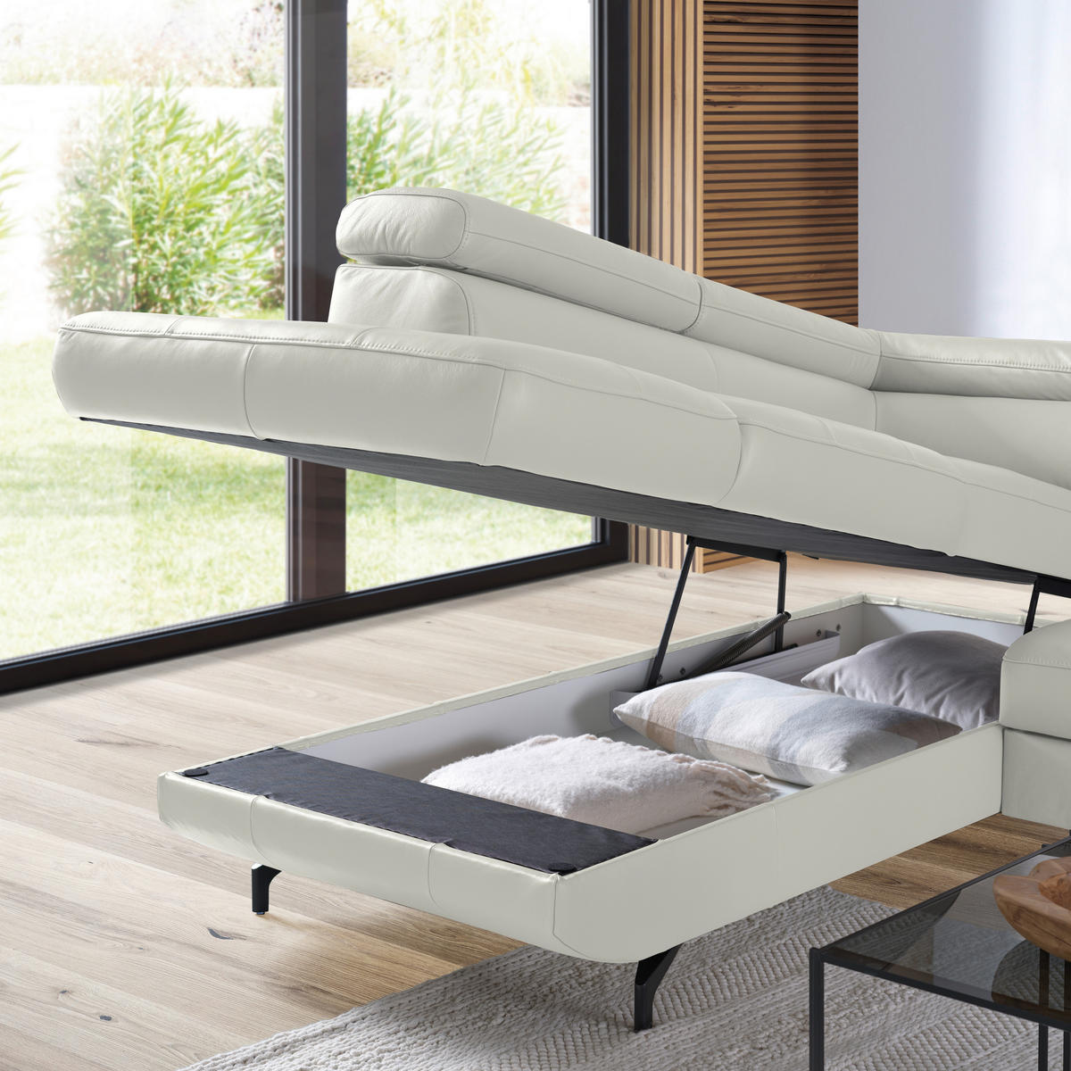 ECKSOFA in Echtleder Weiss  - Weiss/Schwarz, Design, Leder/Metall (220/270cm) - Novel
