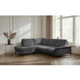 ECKSOFA Anthrazit Velours Bettkasten, Sitzvorzug  - Anthrazit/Schwarz, KONVENTIONELL, Textil/Metall (206/253cm) - Venda