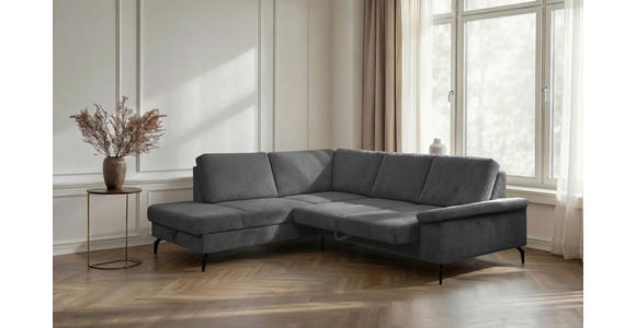 ECKSOFA Anthrazit Velours Bettkasten, Sitzvorzug  - Anthrazit/Schwarz, KONVENTIONELL, Textil/Metall (206/253cm) - Venda