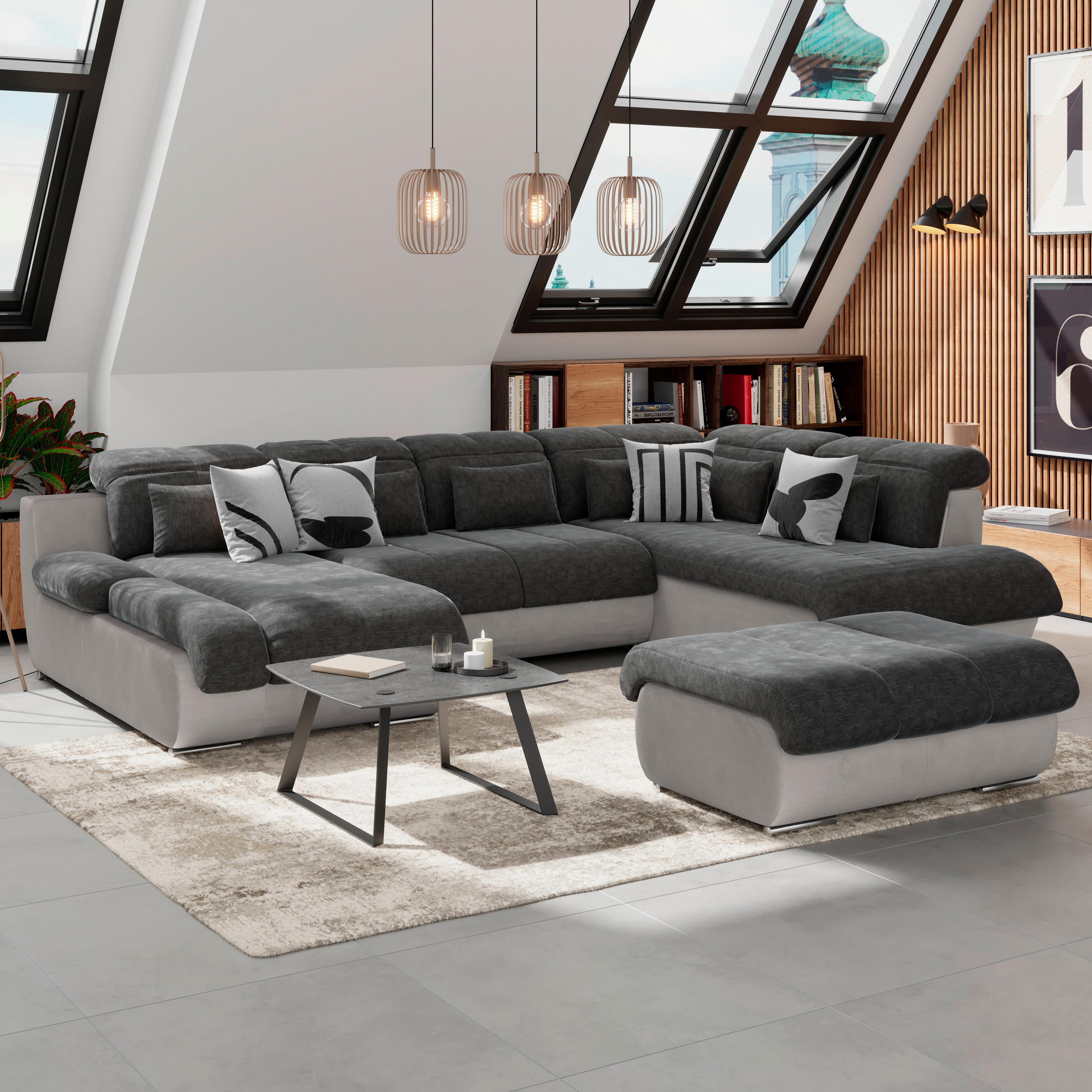 HOCKER in Textil Anthrazit, Grau  - Chromfarben/Anthrazit, Modern, Textil/Metall (100/43/80cm) - MID.YOU