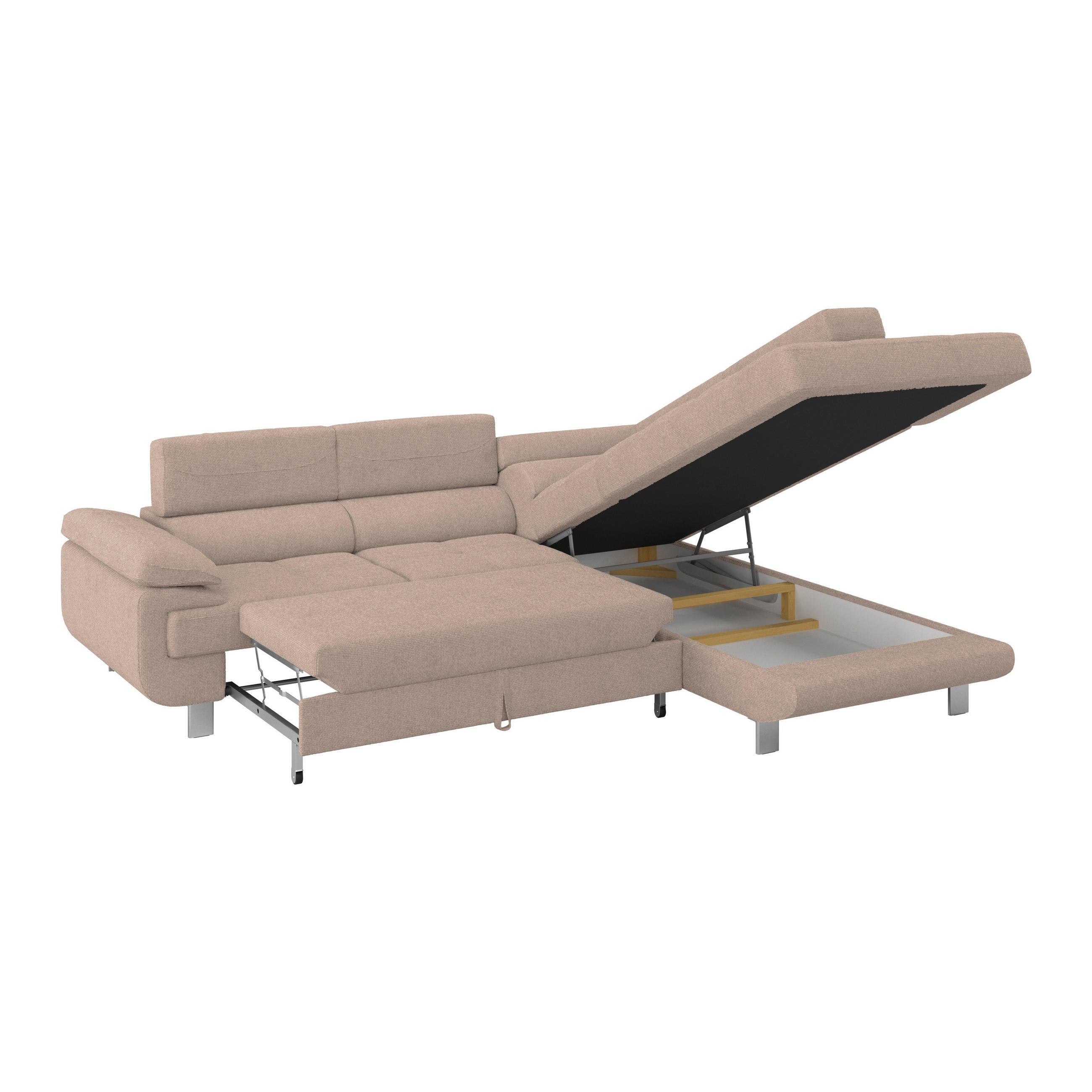Thumbnail - Mid.you Ecksofa, Beige, Textil, 5-Sitzer, Ottomane rechts, L-Form, 270x230 cm, Made in EU, Stoffauswahl, Hocker erhältli...