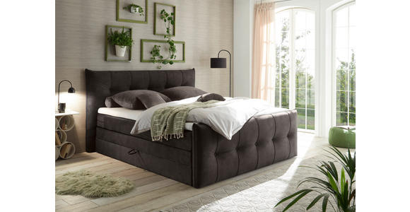 BOXSPRINGBETT 180/200 cm,  in Braun, Grau, Matratze, Bettkasten, Topper, H3 = fest, H4 = sehr fest, Wendematratze mit unterschiedlichen Härtegraden  - Schwarz/Braun, KONVENTIONELL, Kunststoff/Textil (180/200cm) - Esposa