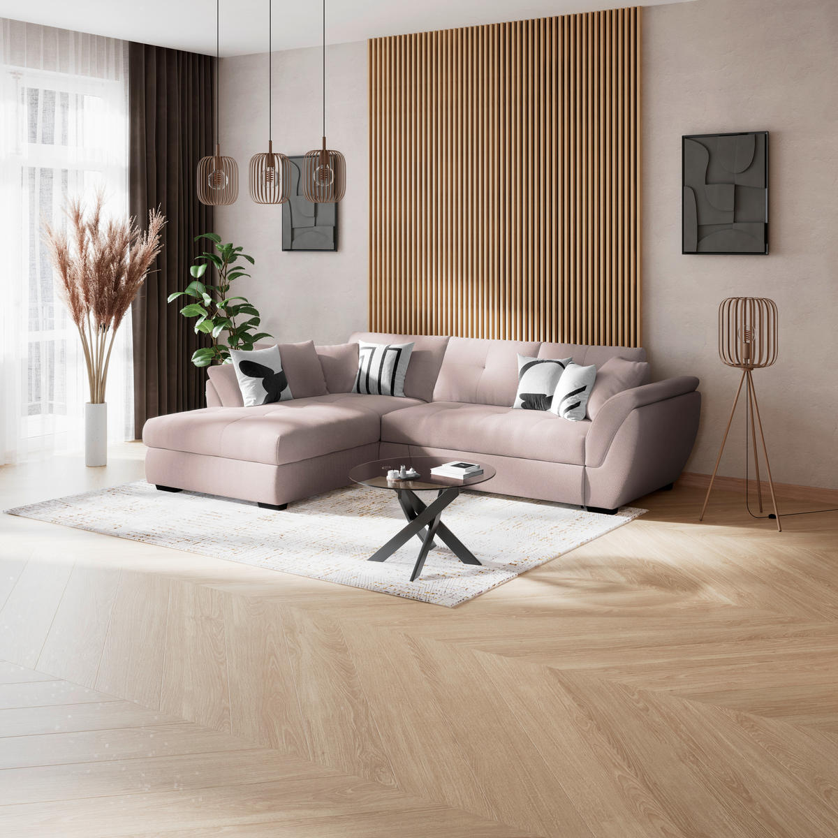 ECKSOFA Greige  - Greige/Schwarz, Konventionell, Kunststoff/Textil (187/278cm) - MID.YOU