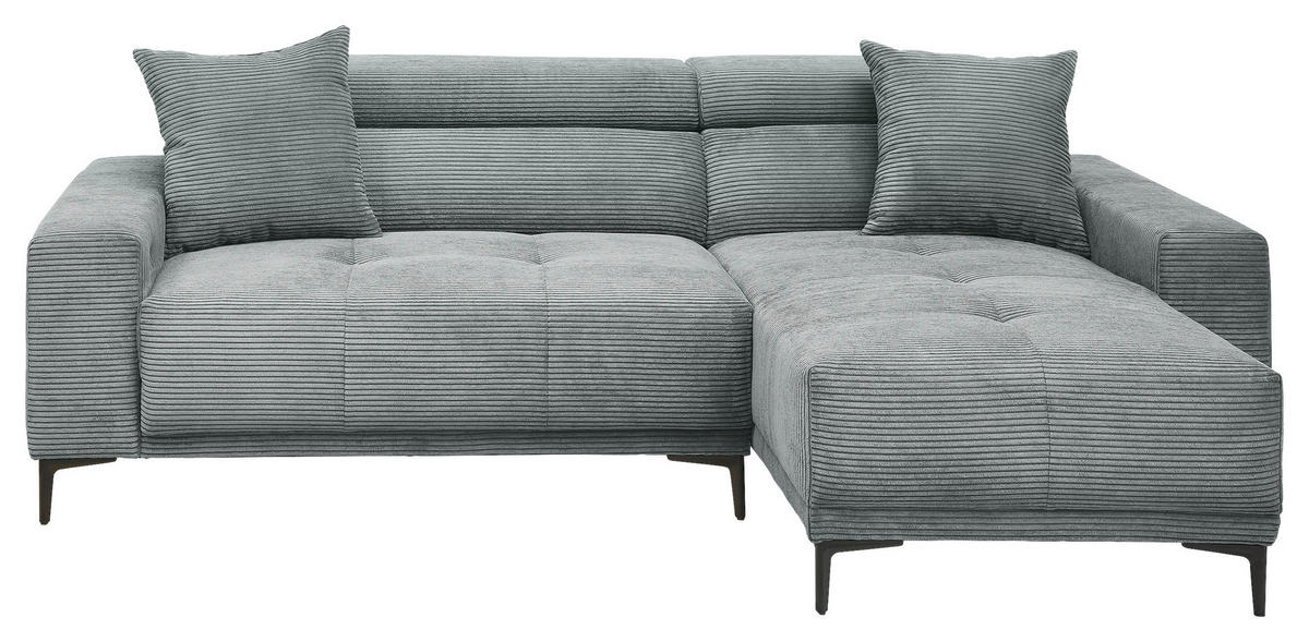ECKSOFA Cord Hellblau  - Schwarz/Hellblau, Basics, Textil/Metall (250/183cm) - Livetastic