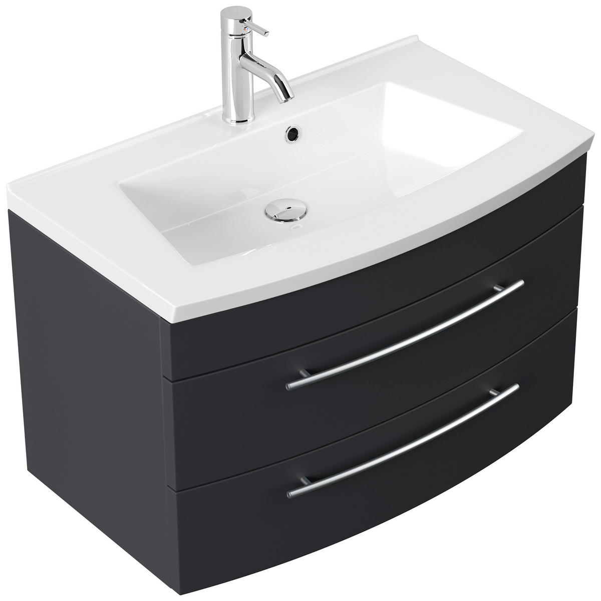 UMIVAL. ENOTA Z UMIVALNIKOM  - bela/barve grafita, Trend, kamen/kovina (80cm) - MID.YOU