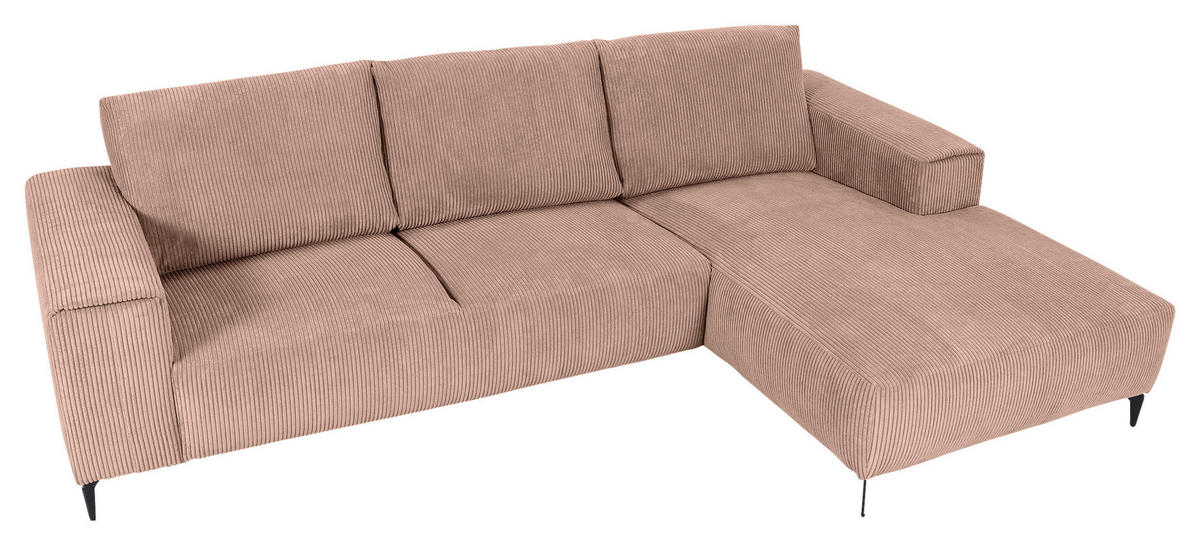 ECKSOFA in Cord Altrosa  - Schwarz/Altrosa, Konventionell, Textil/Metall (285/170cm) - Carryhome