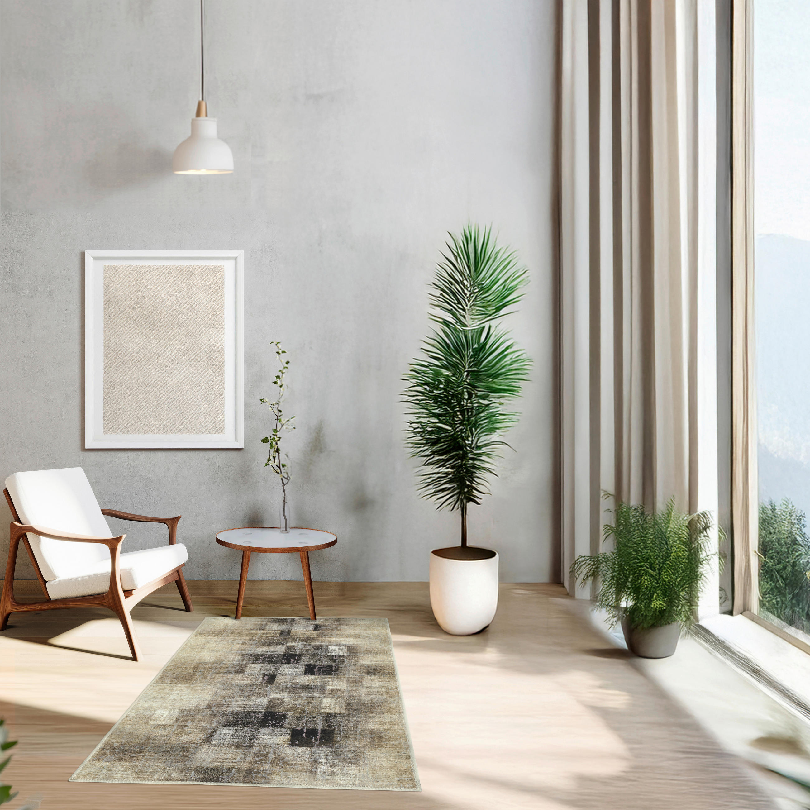 Thumbnail - Lindorug Vintage-Teppich Ondea Martin, waschbar, Anthrazit, Creme, Taupe, Textil, Vintage, rechteckig, 80x150 cm, Oeko-T...