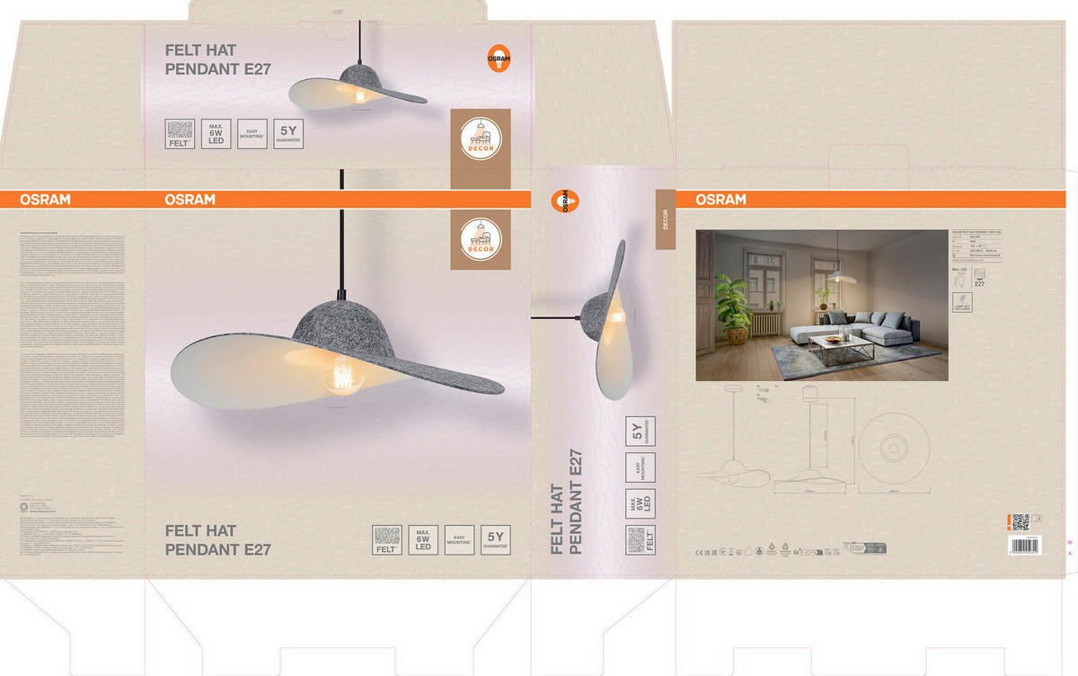 HÄNGELEUCHTE 50/150 cm  - Dunkelgrau, Basics, Textil/Metall (50/150cm) - Osram