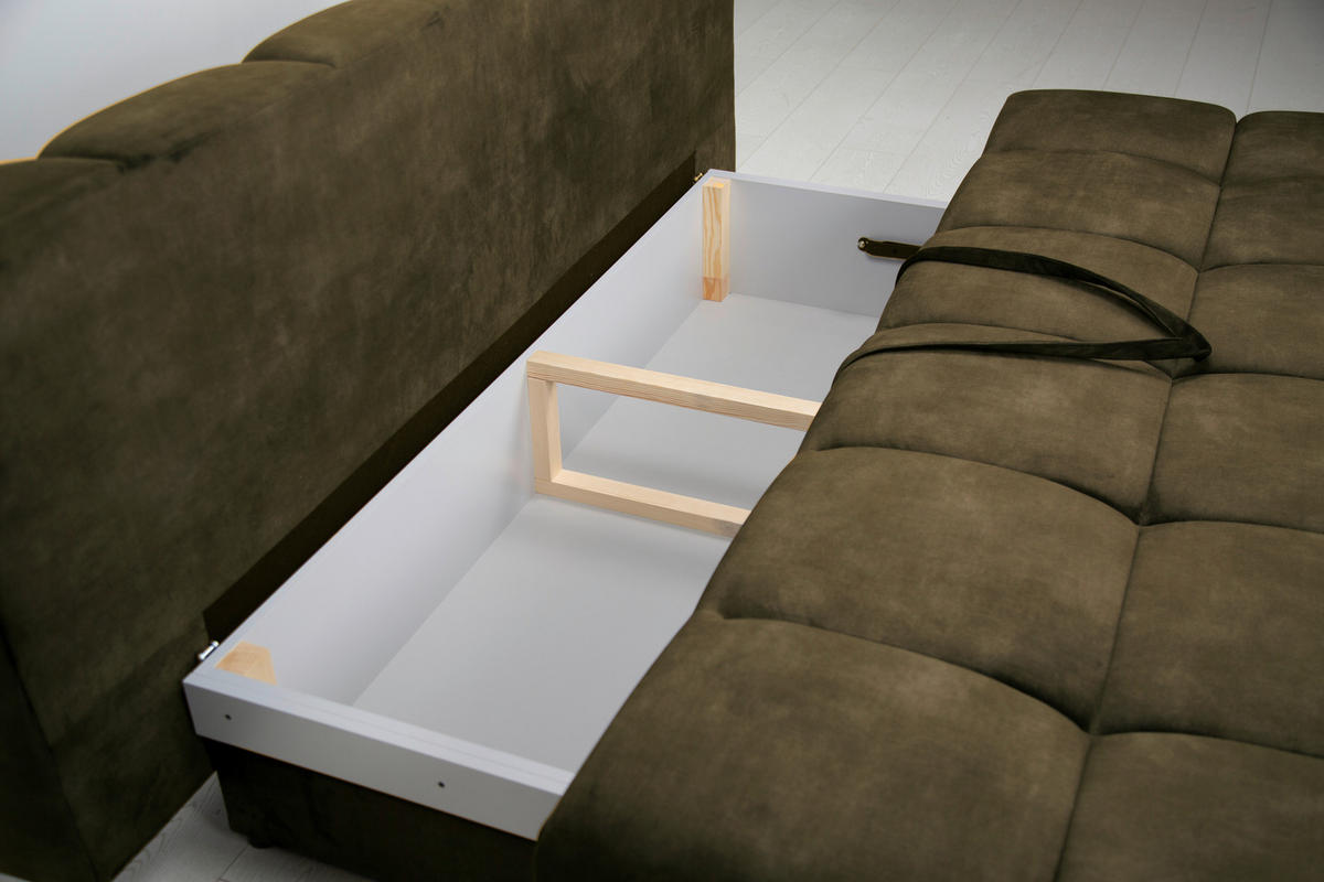 SCHLAFSOFA BOBBIO PLUS Velours Grün  inkl. Rückenkissen, Armlehnenkissen, Stauraum  - Schwarz/Grün, Design, Textil/Metall (204/90/95cm) - MID.YOU