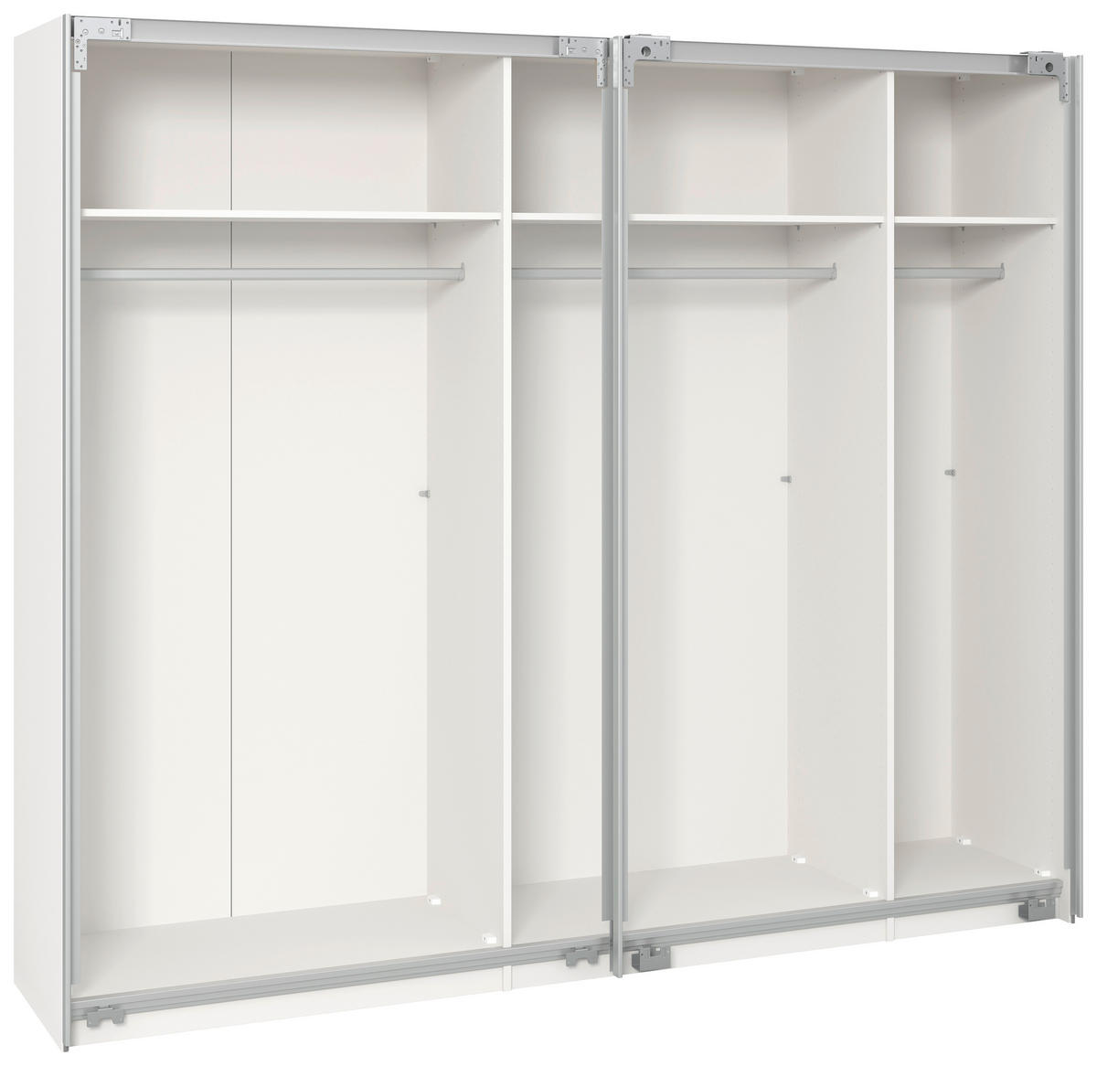 SCHWEBETÜRENSCHRANK 253/215/65 cm 2-türig Weiß  - Edelstahlfarben/Weiß, Design, Holzwerkstoff (253/215/65cm) - Boxxx