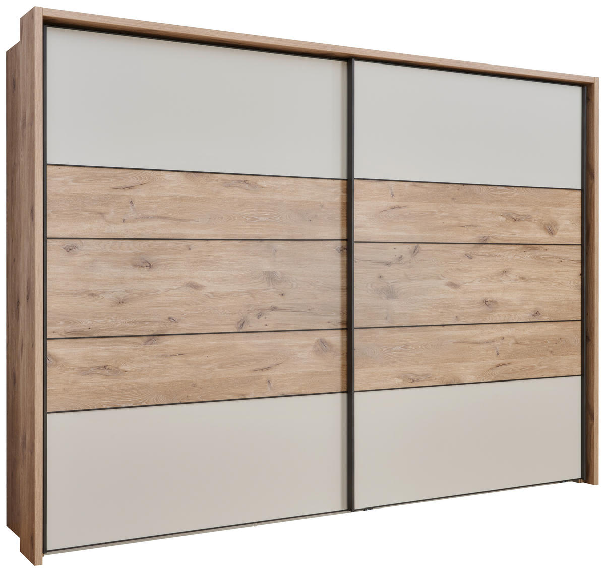 SCHWEBETÜRENSCHRANK in Champagner, Eichefarben  - Schieferfarben/Champagner, Konventionell, Holzwerkstoff (300/217/68cm) - Voleo