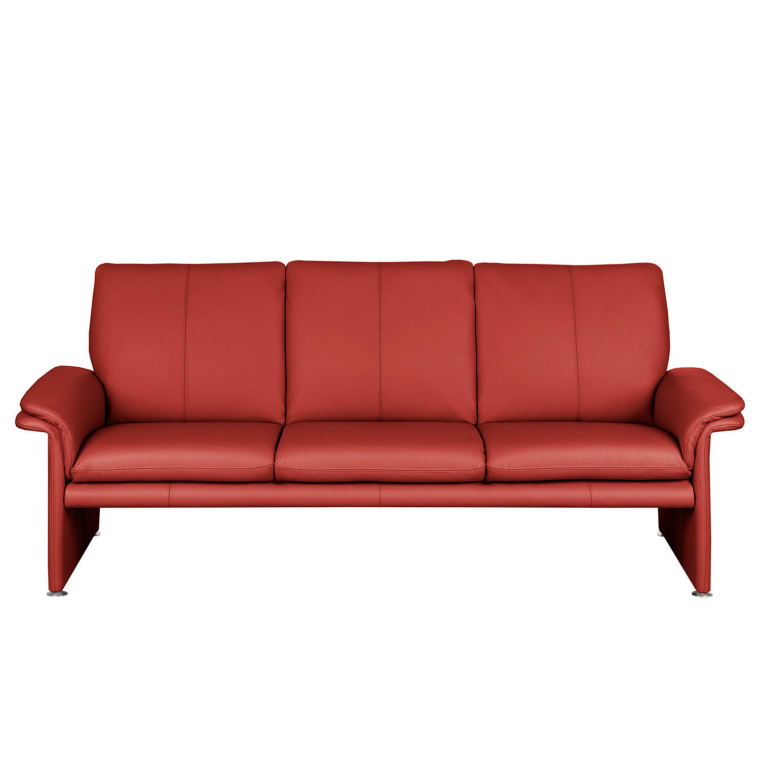 3-SITZER-SOFA Echtleder Rot  - Silberfarben/Rot, Design, Leder/Metall (214/90/88cm) - Livetastic