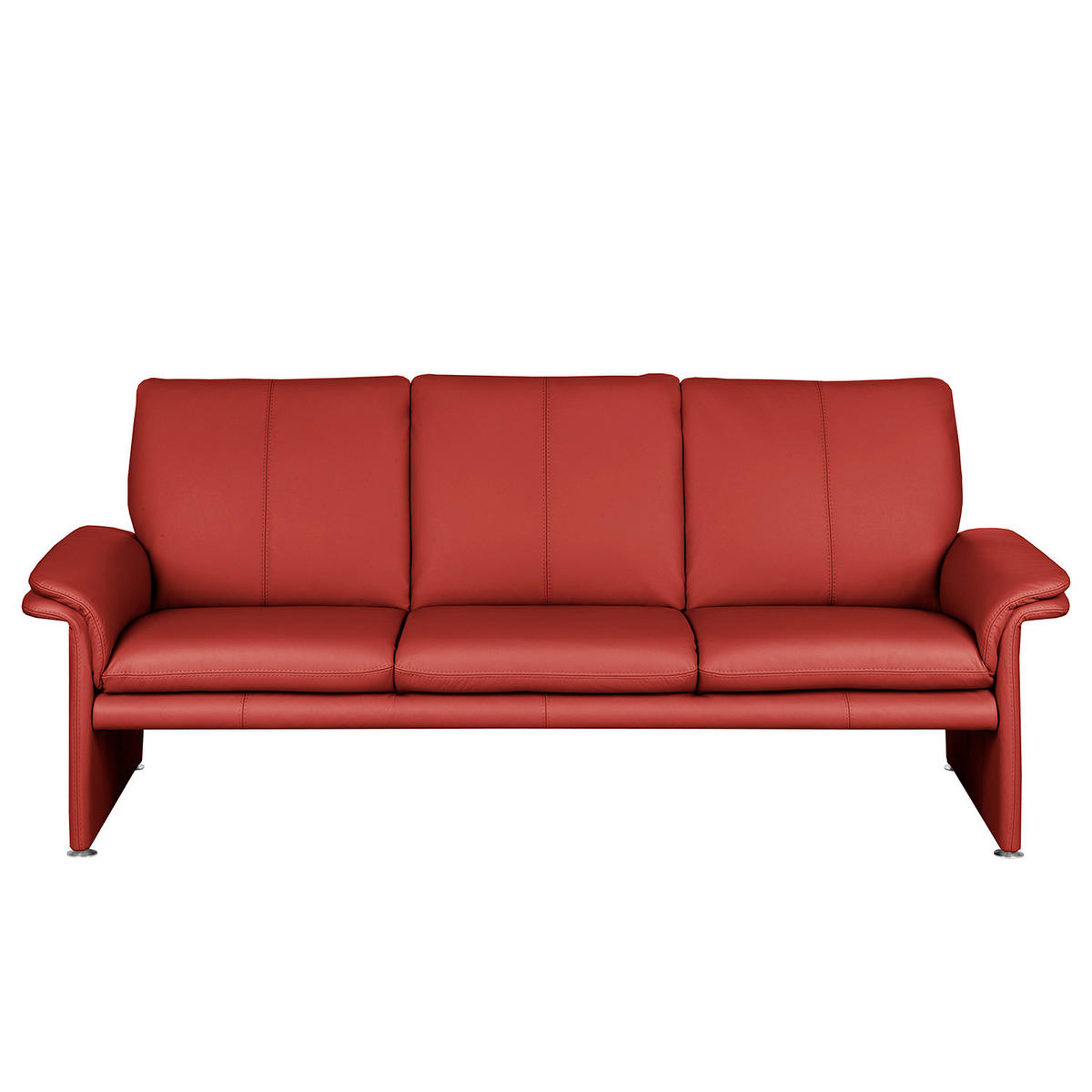 3-SITZER-SOFA Echtleder Rot  - Silberfarben/Rot, Design, Leder/Metall (214/90/88cm) - Livetastic