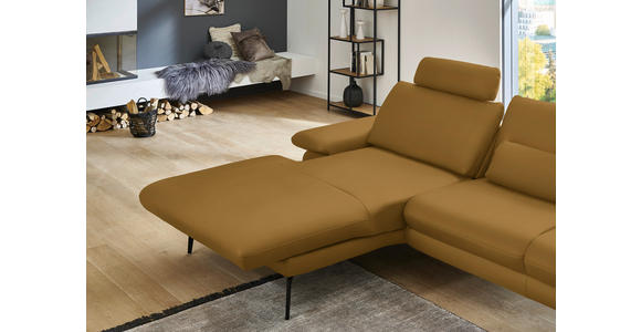 ECKSOFA in Echtleder Currygelb 180/310 cm - Currygelb/Schwarz, Design, Leder/Metall (180/310cm) - Dieter Knoll