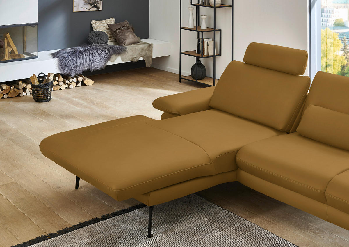 ECKSOFA in Echtleder Currygelb  - Currygelb/Schwarz, Design, Leder/Metall (180/310cm) - Dieter Knoll