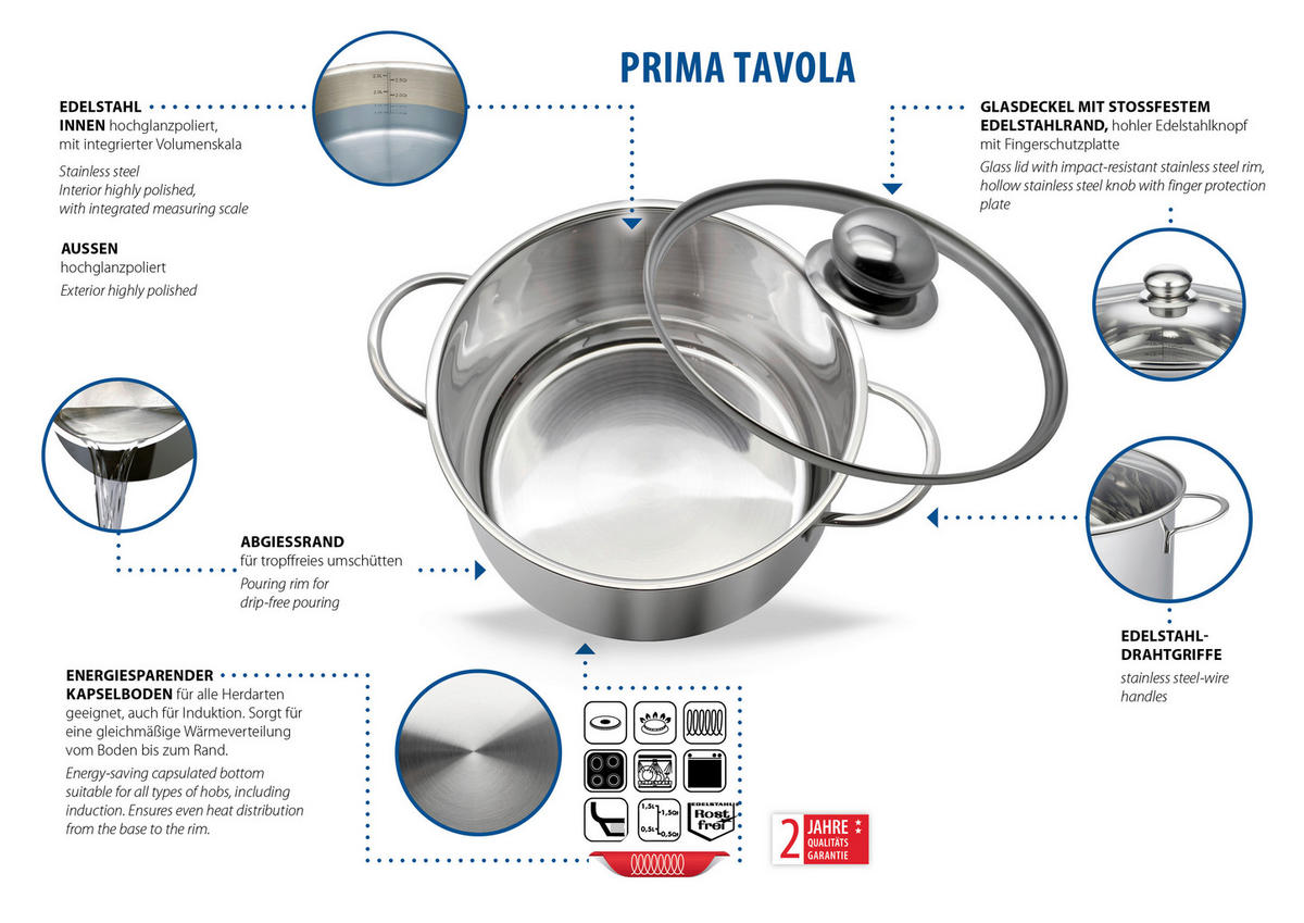 KOCHTOPFSET Prima Tavola 14-teilig  - Silberfarben, Basics, Metall (56/31/27,5cm) - ELO