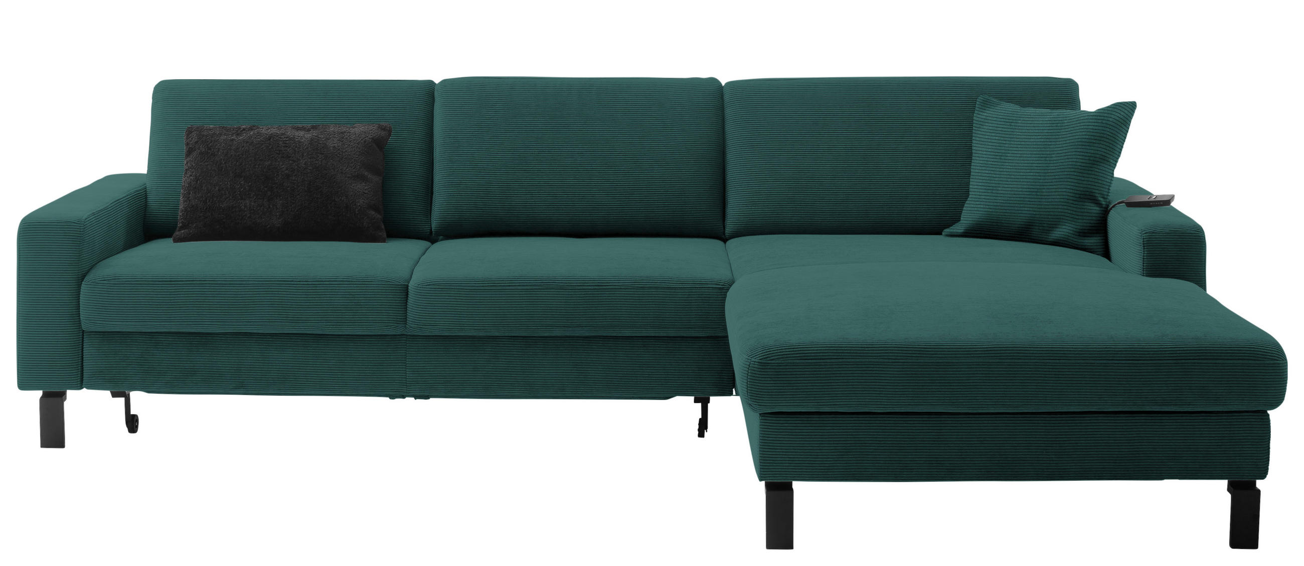 ECKSOFA inkl. Funktion Dunkelgrün Cord  - Dunkelgrün/Schwarz, Design, Textil/Metall (298/185-209cm) - Pure Home Lifestyle