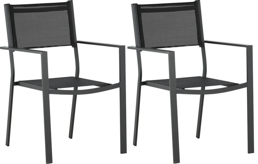 Stapelsessel 2er-Set Aluminium Schwarz  - Schwarz, KONVENTIONELL, Textil/Metall (56.5/88/61cm) - Gardenson