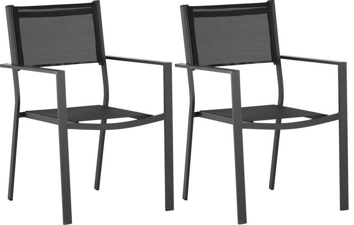 Stapelsessel 2er-Set Aluminium Schwarz  - Schwarz, KONVENTIONELL, Textil/Metall (56.5/88/61cm) - Gardenson