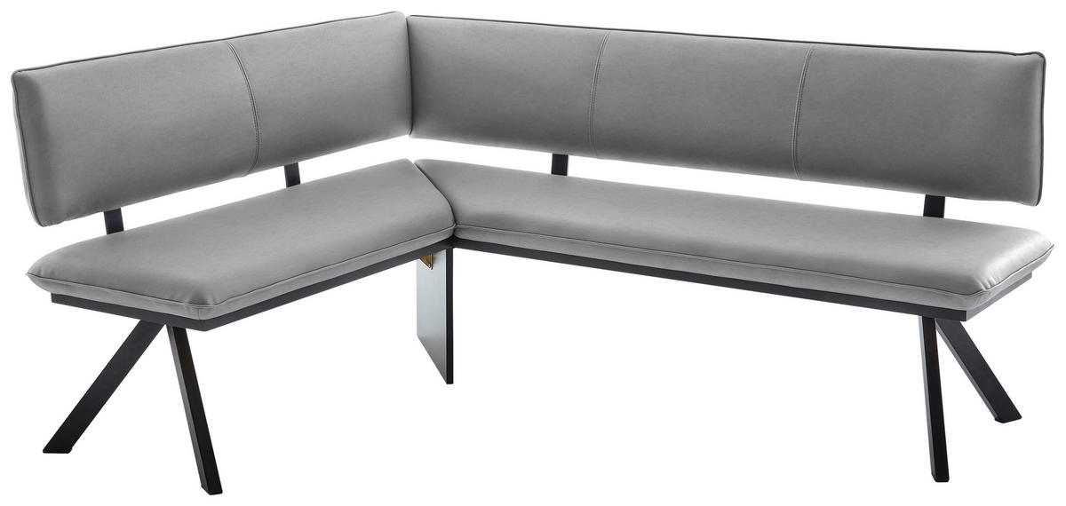 ECKBANK in Metall, Textil Schwarz, Hellgrau  - Hellgrau/Schwarz, Modern, Textil/Metall (150/190cm) - Cantus