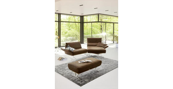 Wohnlandschaft m. Drehfunktion Braun Echtleder - Beige/Silberfarben, Natur, Leder/Holz (254/158-193cm) - Ambiente