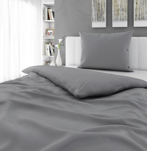 POSTEĽNÁ BIELIZEŇ, satén, sivá, 140/220 cm - sivá, Basics, textil (140/220cm) - Novel