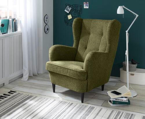 FOTELJA tekstil, drvni materijal  maslinasto zelena   - maslinasto zelena/crna, Moderno, drvni materijal/tekstil (78/102/98cm) - Hom`in