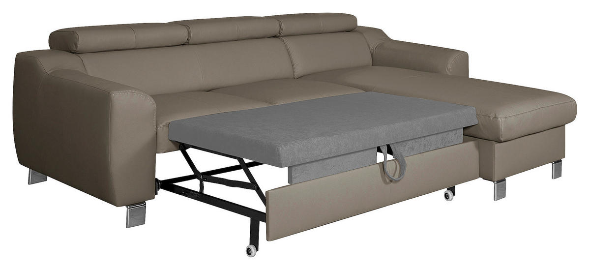ECKSOFA in Lederlook Echtleder Taupe  - Taupe/Chromfarben, Design, Leder/Textil (242/176cm) - Livetastic