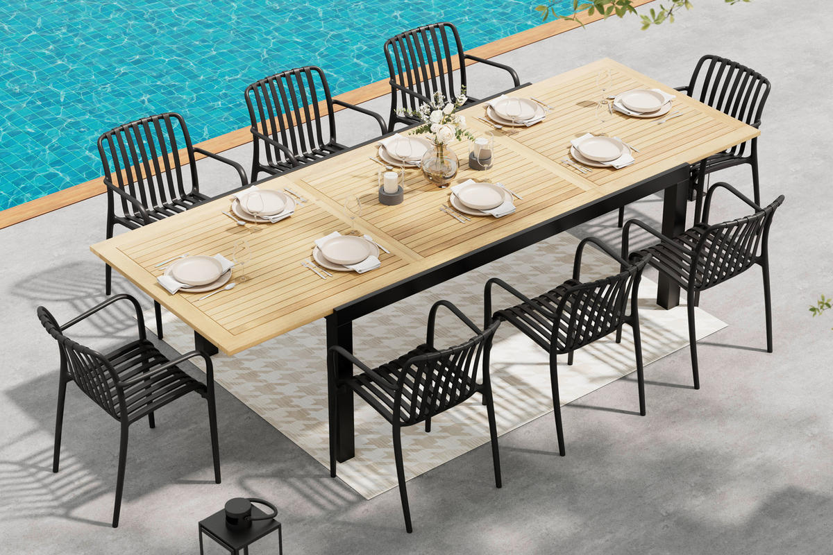 GARTENTISCH Holz, Metall Anthrazit, Naturfarben rechteckig  - Anthrazit/Naturfarben, Modern, Holz/Metall (200-300/76/110cm) - Ambia Garden