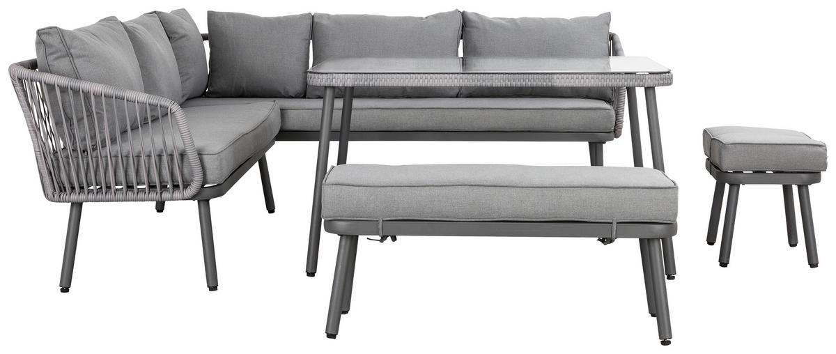 VRTNA LOUNGE GARNITURA tkanina jeklo  - siva, Moderno, kovina/umetna masa (224/220cm) - Ambia Garden