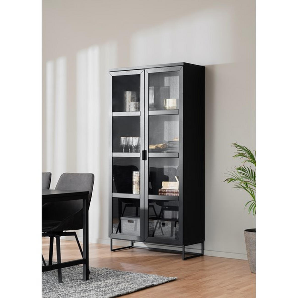 VITRINSKÅP i delar i massivt trä ek svart, transparent  - svart/transparent, Modern, metall/trä (95/195/41cm) - Rowico