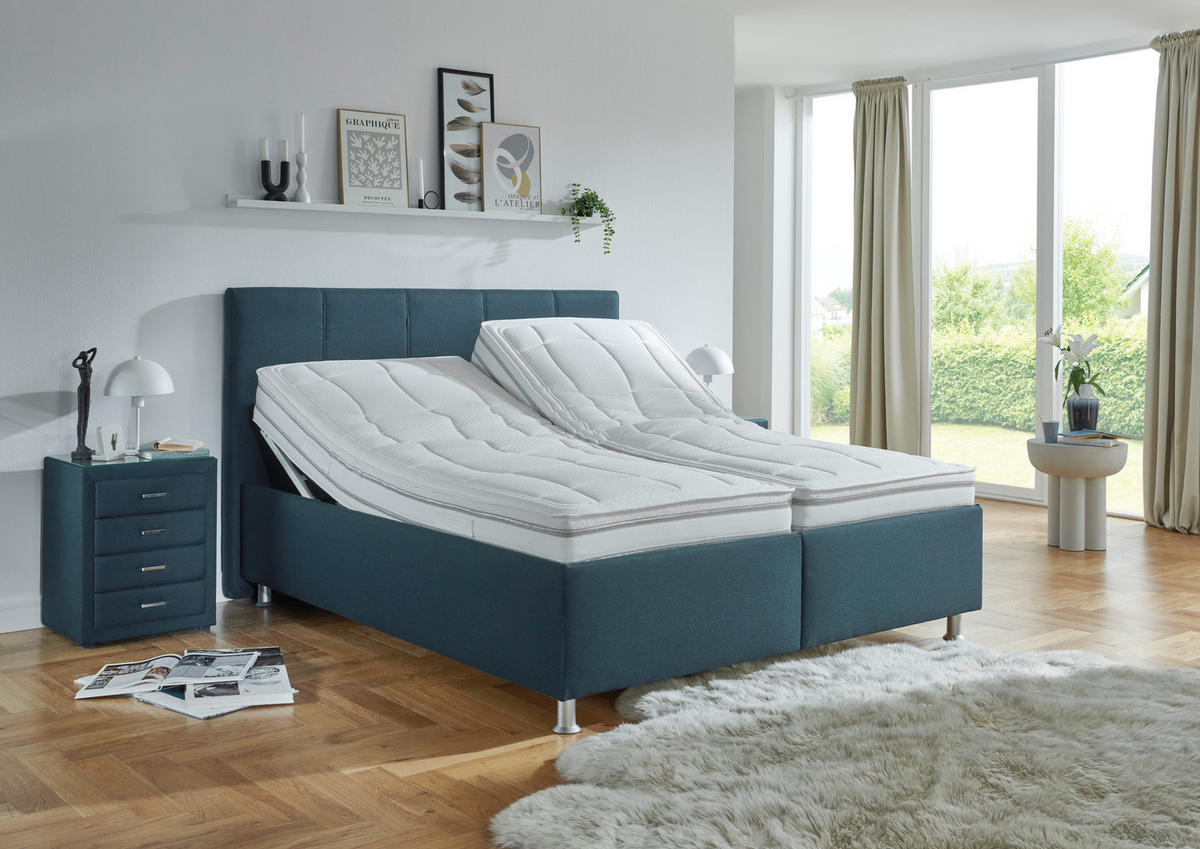 POLSTERBETT 200/200 cm,  in Blau, Dunkelblau, Matratze, gepolstertes Kopfteil, Lattenrost, Bettkasten, H2 + H3 = mittel + fest  - Blau/Alufarben, KONVENTIONELL, Holz/Holzwerkstoff (200/200cm) - Beldomo - Sleep