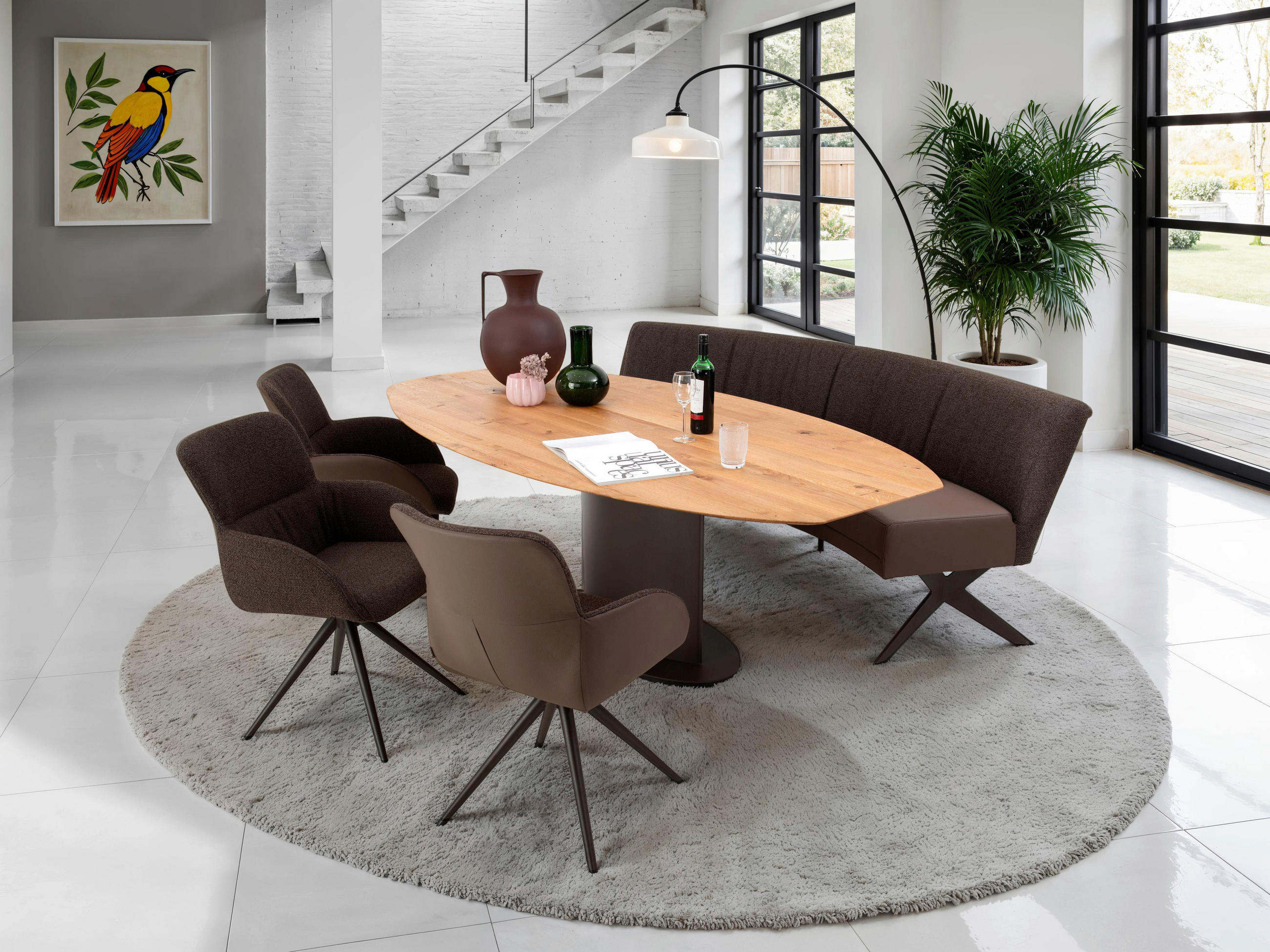 ESSTISCH Asteiche massiv oval Eichefarben  - Eichefarben/Dunkelbraun, Design, Holz/Metall (220/115/77cm) - Bert Plantagie