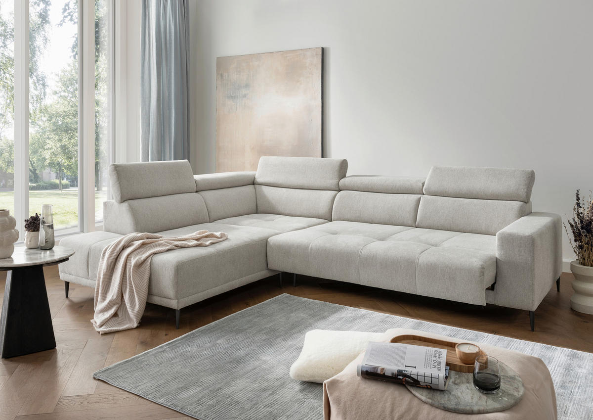 ECKSOFA Chenille Beige  - Beige/Schwarz, Konventionell, Textil/Metall (225/305cm) - Livetastic