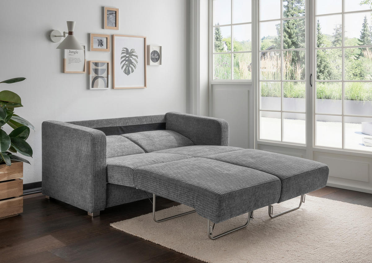 SCHLAFSOFA Mikrofaser Grau  - Chromfarben/Grau, Basics, Kunststoff/Textil (159/88/87cm) - Livetastic