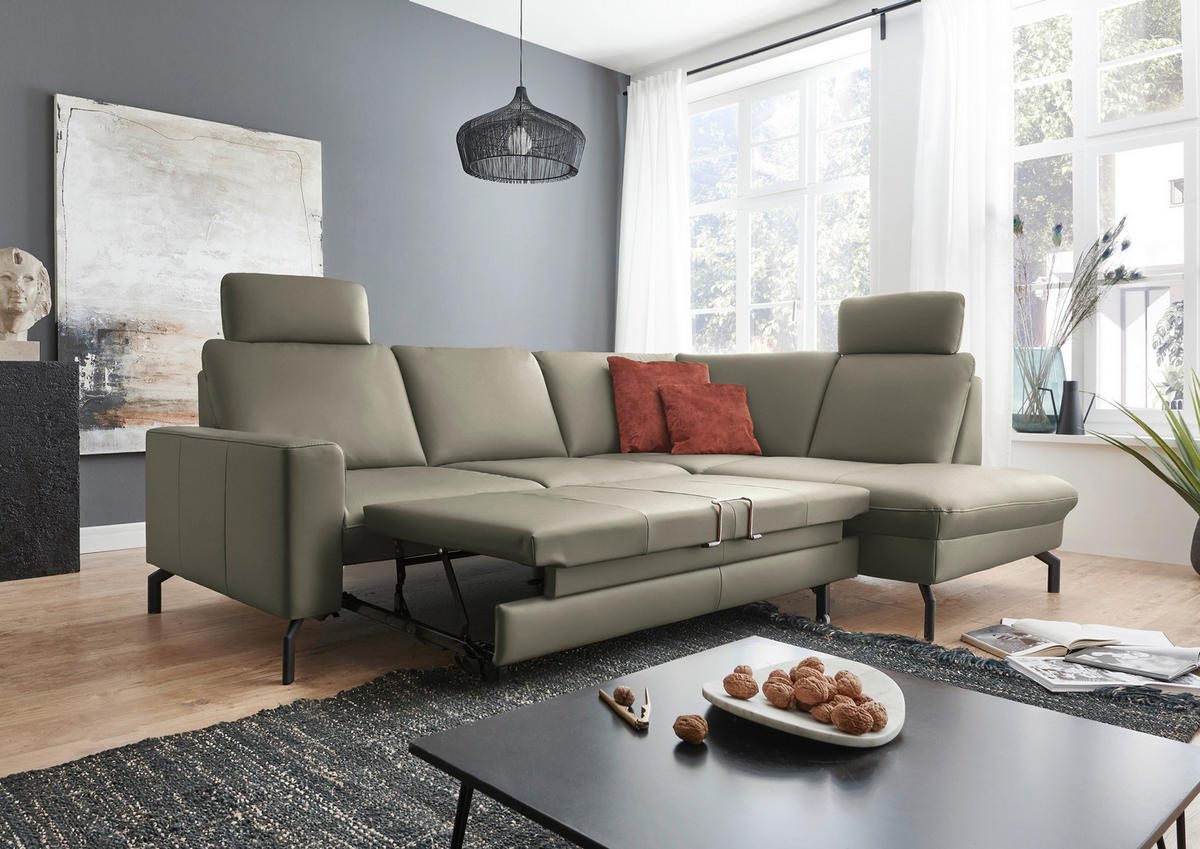 ECKSOFA Echtleder Hellgrau  - Hellgrau/Schwarz, Design, Leder/Metall (250/194cm) - Beldomo Premium