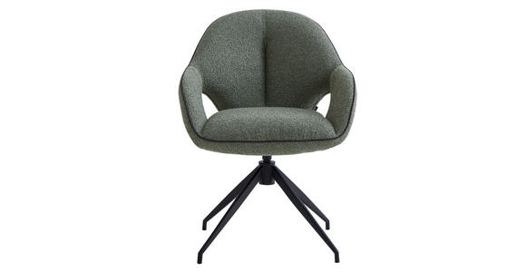 ARMLEHNSTUHL  Sitzfläche 360° drehbar, automatische Rückholfunktion Leinenoptik  - Schwarz/Hellgrün, Design, Textil/Metall (62/85/64cm) - Novel