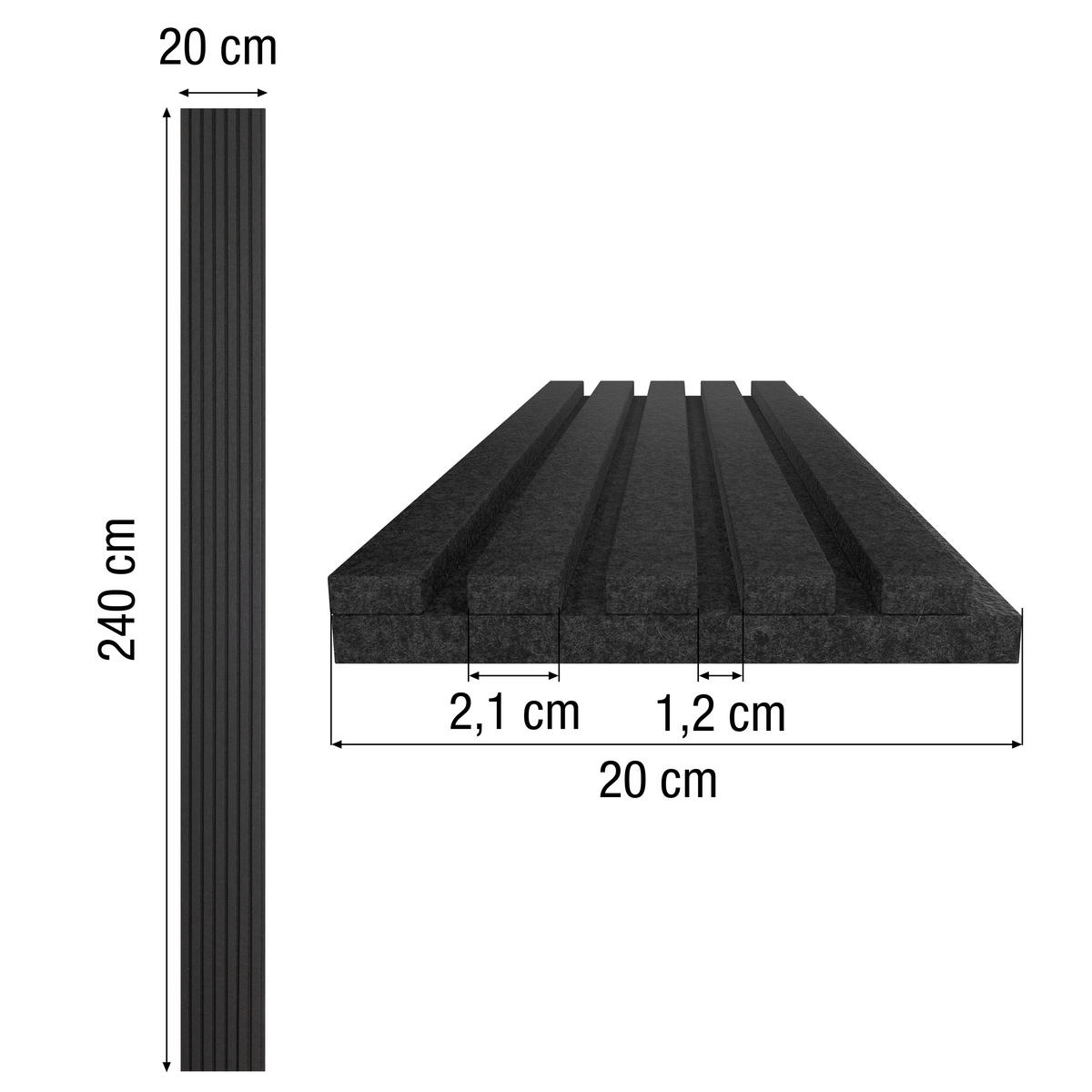 AKUSTIKPANEEL  - Schwarz, Basics, Kunststoff (20/240/1,8cm)