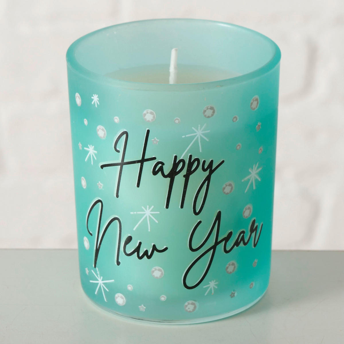 KERZE IM TOPF - Türkis/Weiss, Basics, Glas/Paraffin (7/8,3cm)